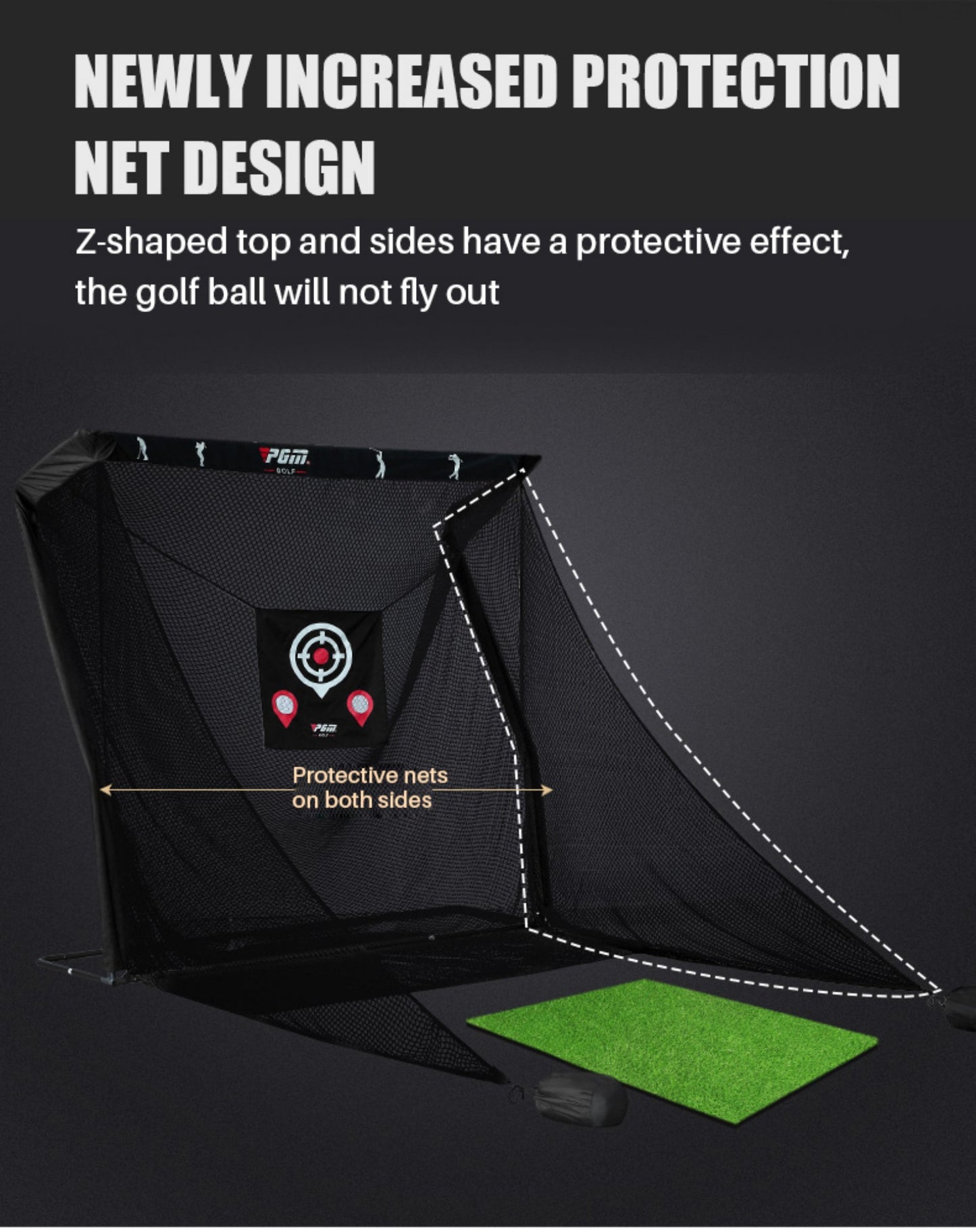 PGM Golf 2.5Mx2.5Mx3M Hitting Cage with Side Nets