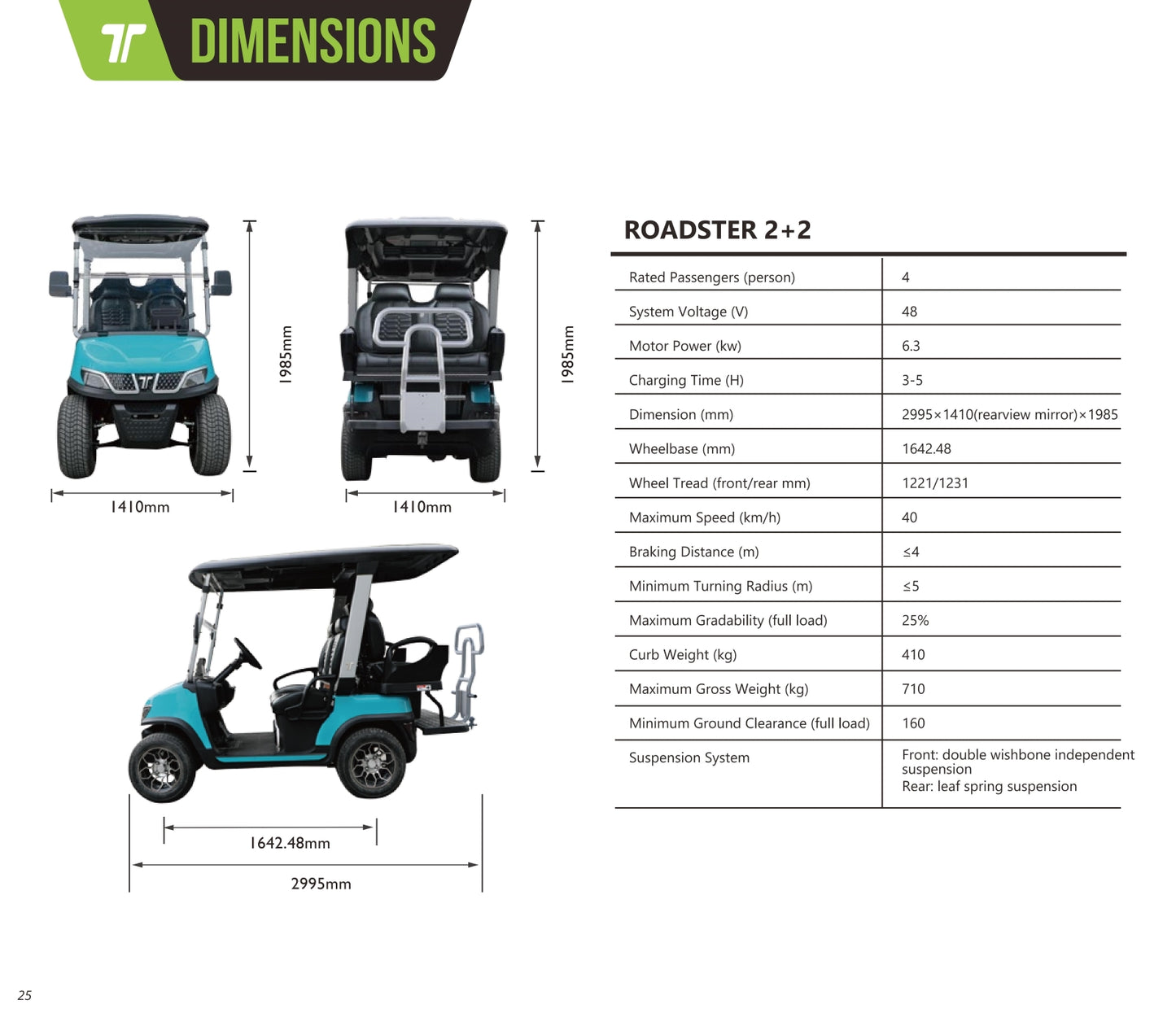 Tara Roadster 2+2 Lithium Battery Four Seats Electric Golf Cart