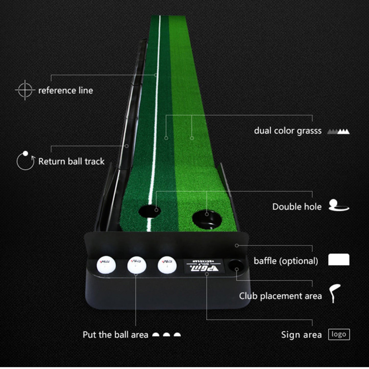 PGM GOLF 3M Mini Putting Mat with Automatic Ball Return Trainer TL004